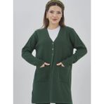 Fresh Moda Kadın Araboy Triko Hırka Esnek Likralı Akrilik Kumaşla Günlük Kullanıma Uygun Cepli - Yeşil - 3XL