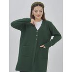 Fresh Moda Kadın Araboy Triko Hırka Esnek Likralı Akrilik Kumaşla Günlük Kullanıma Uygun Cepli - Yeşil - 4XL