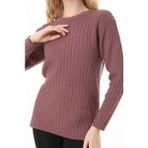 Fresh Moda Kadın Saç Örmeli Anne Triko Kışlık Yün Kazak - 3XL - Gül Kurusu