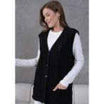 Fresh Moda Kadın Triko Ajurlu Cep Detaylı Yün Yelek - XL - Siyah