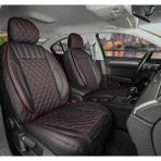 Fresh Start chevrolet Kalos Uyumlu Yarı Deri Oto Koltuk Kılıfı Ön Arka Takım Siyah Kırmızı - Siyah - Kırmızı