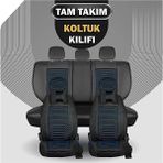 Fresh Start geely Emgrand Lüx Full Deri Oto Koltuk Kılıfı Ön Arka Takım Giydirme Tip Siyah Mavi - Siyah - Mavi