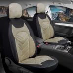 Fresh Start kia Capital Oto Koltuk Kılıfı 5'li Set Lüks Deri, Kadife Detaylı Prosev Model Bej Siyah - Bej - Siyah