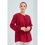 fresh&moda Kadın Bordo Şile Bezi Anne Penye Bluz - L