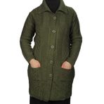 Fresh&Moda Kadın Düğmeli Hırka (L, Haki Yeşil)