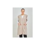 Fresh&Moda Kadın Krem Uzun Cepli Düğmeli Penye Anne Büyük Beden Tunik Yelek