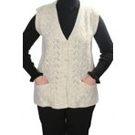 Fresh&Moda Kadın Krem V Yaka Zincir Örgü Yün Triko Anne Yelek ESİ050607