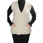 Fresh&Moda Kadın Krem V Yaka Zincir Örgü Yün Triko Anne Yelek