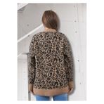 Fresh&Moda Kadın Leopar Desenli Standart Beden V Yaka Yumoş Hırka