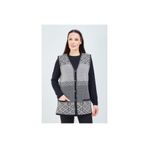 Fresh&Moda Kadın Siyah Beyaz Desenli Triko Düğmeli Cepli Kışlık Anne Yeleği
