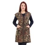Fresh&Moda Kadın Siyah Cepli Anadolu Desenli Üç Adet Düğmeli Uzun Yelek (XXL)
