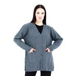 Fresh&Moda Kadın Siyah Cepli Düğmeli V Yakalı Kısa Anne Yün Hırka Gri - XXL