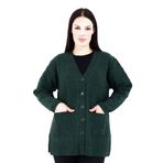 Fresh&Moda Kadın Siyah Cepli Düğmeli V Yakalı Kısa Anne Yün Hırka haki Yeşil - M