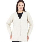 Fresh&Moda Kadın Siyah Cepli Düğmeli V Yakalı Kısa Anne Yün Hırka Krem - XXL
