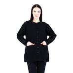 Fresh&Moda Kadın Siyah Cepli Düğmeli V Yakalı Kısa Anne Yün Hırka Siyah - L