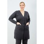 fresh&moda Kadın Siyah Düğmeli Cepli Büyük Beden Anne Uzun Penye Hırka - 3XL