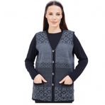 fresh&moda Kadın Siyah Gri Desenli Triko Düğmeli Cepli Kışlık Anne Yeleği - XXL