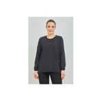 Fresh&Moda Kadın Siyah Kolu Lastikli Puantiyeli Likralı Anne Penye Bluz