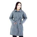 Fresh&Moda Kadın Uzun Düğmeli Cepli Kuşaklı Yakalı Yün Hırka Anne Hırka Gri - XXL