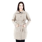 Fresh&Moda Kadın Uzun Düğmeli Cepli Kuşaklı Yakalı Yün Hırka Anne Hırka Vizon - L