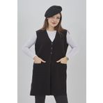 Fresh&Moda Kadın Uzun Mevsimlik Triko Likralı Esnek Cepli Düğmeli Yelek
