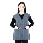 Fresh&Moda | Kadın V Yaka Düğmeli Cepli Örgü Yün Triko Anne Kısa Yelek Gri - XL