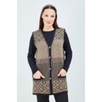 fresh&moda Kadın Vizon Desenli Triko Düğmeli Cepli Kışlık Anne Yeleği - XL