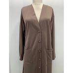 fresh&moda Kadın Vizon Uzun Düğmeli Cepli Anne Penye Hırka - 3XL