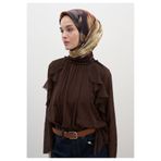 Freshscarfs Kahve Gardenıa Desen Pamuklu Viskon Eşarp