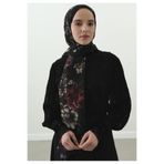 Freshscarfs MIDNIGHT ROSE DESENLİ PAMUK VİSKON ŞAL SİYAH