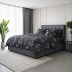 Freyja Home Lastikli Çarşaflı %100 Pamuk Çift Kişilik Nevresim Takımı | Antrasit Gece Çiçeği - 200 x 220 cm