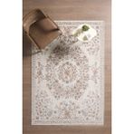 Frezia Floral Bambu Polyester Oturma Odası Salon Mutfak Halısı Eskitme Çiçekli Vintage Halı - Krem - 240 x 340 cm