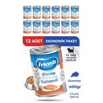 Friends Premium Somonlu Yetişkin Kedi Konservesi 400 gr x 12 Adet Ekonomik Paket Yaş Mama