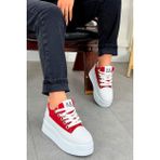 Frm 017 Yüksek Tabanlı Bağcıklı Keten Spor Ayakkabı - Kırmızı