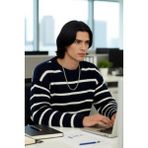 FRM Casual Erkek Kalın Triko Dokulu Bisiklet Yaka Çizgili Oversize Selanik Kışlık Kazak Modeli - Lacivert