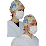 FRM Doktor Hemşire Aşçı Bonesi , Genel Kullanım Çalışma Bonesi %100 Pamuk , Maske için Düğme ve Terbantlı , B MODEL AYICIK - Sarı - Mavi - Yarım Boy
