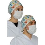 FRM Doktor Hemşire Aşçı Bonesi , Genel Kullanım Çalışma Bonesi %100 Pamuk , Maske için Düğme ve Terbantlı , B MODEL CIZGI - Beyaz - Yarım Boy