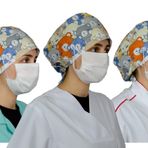 FRM Doktor Hemşire Aşçı Bonesi, Genel Kullanım Çalışma Bonesi%100 Pamuk, Maske için Düğme ve Terbantlı, A MODEL AYICIK