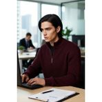 FRM Erkek Basic Regular Fit Fermuarlı Dik Yaka Selanik Örgü Triko Kazak Günlük Stilinize Modern Dokunuş. - Bordo - XL