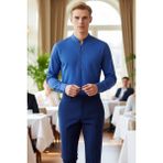 FRM Erkek Dogal Dokulu Slim Fit Hakim Yaka Yarim Patli Uzun Kollu Gomlek Fonksiyonel Dayanıklı - Koyu Mavi