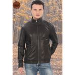 FRM Erkek Mont Slim Fit Siyah Biker Ceket Fermuarlı Dik Yaka Derimont - 2XL