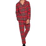 Frm Erkek Polyester Gömlek Yaka Uzun Kol Regular Fit Ekose Dokuma Pijama Takımı, Kırmızı, M