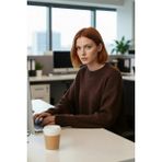 FRM Kadın Basic Siluet Oversize Triko Kazak Crop Düşük Kol Akıtma Detaylı Soğuk Havalar Için Ideal - Kahverengi - XS