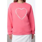 Frm Kadın Bol Bisiklet Yaka Düşük Kol Uzun Geniş Kalıp Sırt Baskılı Kalın İçi Polarlı Örme Sweatshirt, Pembe, M