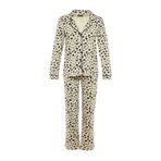 Frm Kadın Boru Paça Uzun Kol Bej%100 Pamuklu Leopar Desenli Gömlek-Pantolon Örme Pijama Takımı, Çok Renkli, Xl