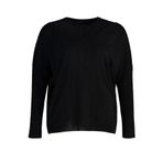 Frm Kadın Büyük Beden Moda Regular Bisiklet Yaka Uzun Kol Düz Tül Detaylı Düşük Omuz İnce Triko Kazak, Siyah, 5Xl