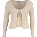 FRM Kadın Büyük Beden Moda Şık Crop V Yaka Uzun Kol Düz Bağlama Detaylı Ince Triko Hırka&atlet Takım - Bej - 2XL