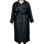 Frm Kadın Büyük Beden Moda Şık Oversize Ceket Yaka Uzun Düz Astarlı Fit Maxi Boy Suni Deri Trençkot, Siyah, 52