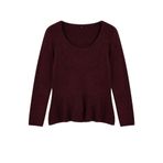 Frm Kadın Büyük Beden Moda Şık Regular Havuz Yaka Uzun Kol Düz U Yaka Etek Ucu Volanlı Triko Kazak, Mürdüm, 4Xl