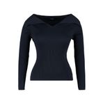 Frm Kadın Büyük Beden Moda Şık Regular Kayık Yaka Uzun Kol Düz Kayık Yaka İnce Triko Bluz, Siyah, 5Xl